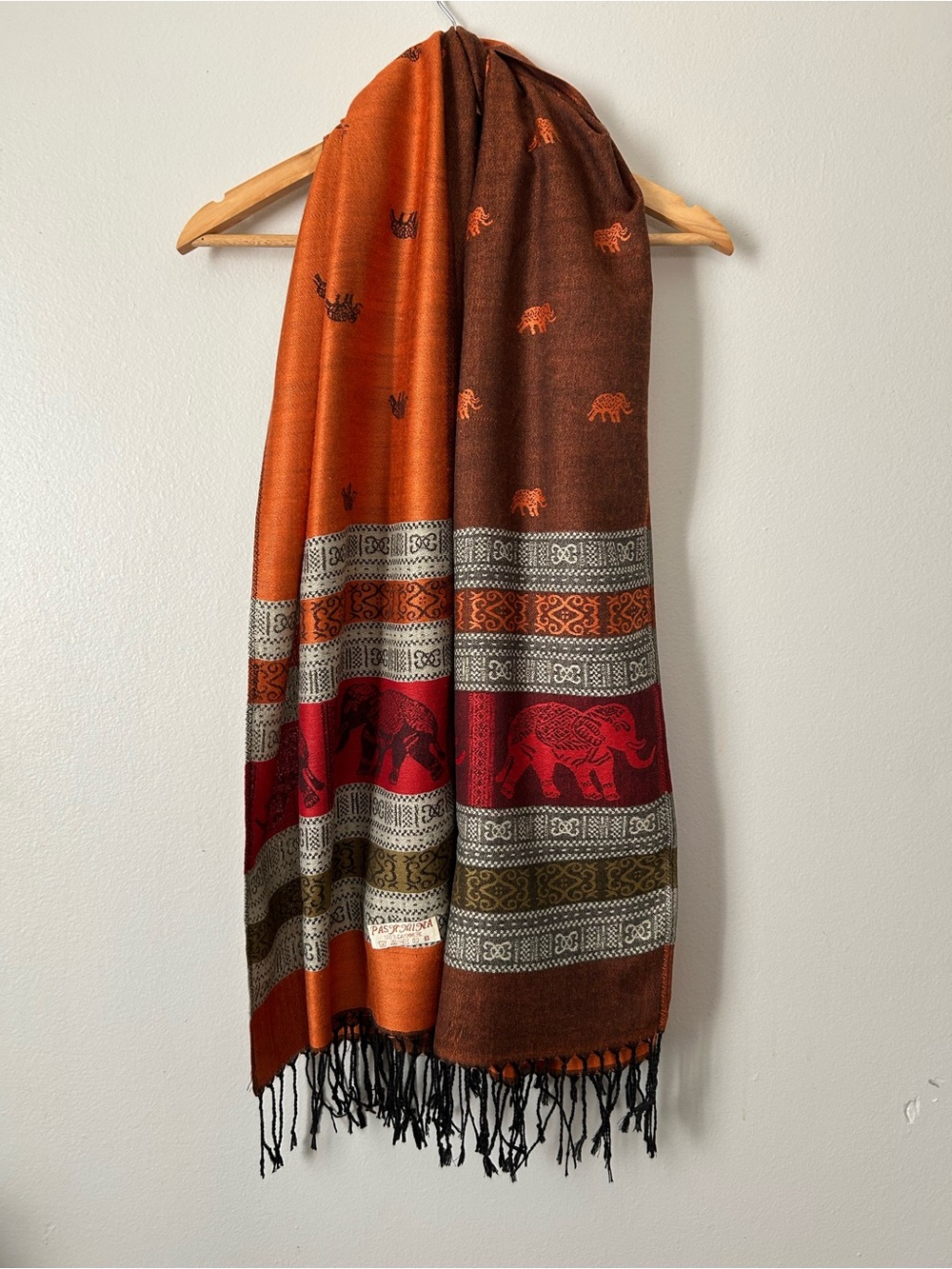 Pashmina 100% Cashmere Reversible Elephant Pashmina Shawl Wrap